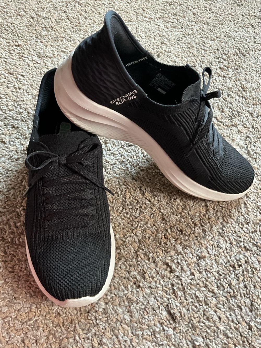 Women’s Skechers Slip-ins Black Knit Fixed Lace Shoes Size 8.5